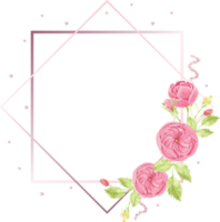 aquarellhand zeichnen rosa englischen rosenkranz mit geometrischem rahmen png