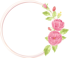 watercolor hand draw pink english rose wreath with geometric frame png