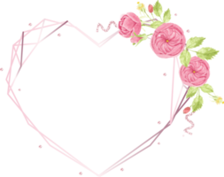 mão em aquarela desenhar grinalda de rosa inglesa rosa com moldura geométrica de coração