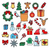 Christmas and Happy New Year2021 Thin Line Icons Set with Santa Claus Reindeer and Christmas Tree vector