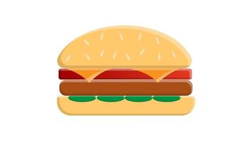 burger on a white background, vector illustration. juicy burger with meat and green filling. icon for social networks. delicious delicious bun