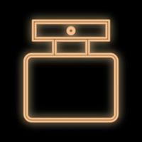 bright, orange, neon perfume bottle on a black background. perfume with a dispenser for spraying on the body of square and rectangular shapes. a masculine scent created by a perfumer vector