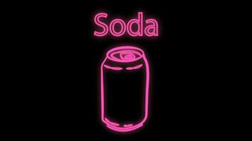 botella de estaño sobre fondo negro, ilustración vectorial, neón. botella para bebidas y limonadas. púrpura neón. iluminación brillante, cartel con la inscripción soda
