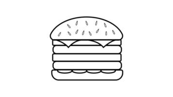 burger on a white background, vector illustration. double burger black and white. black bold outline drawing. double filling in a burger. meatless sandwich for vegetarians