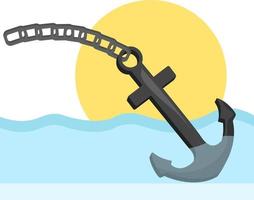 Anchor in the sunset, illustration, vector on white background