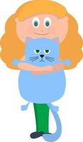 Girl with fat cat, illustration, vector on white background