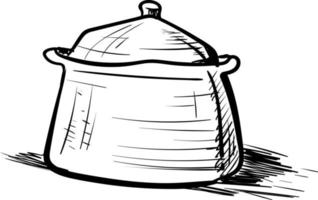 Saucepan drawing, illustration, vector on white background.