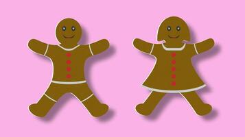 male and female gingerbread dolls, paper cut illustration vector