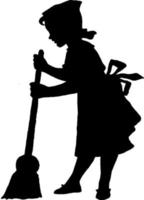 Girl Cleaning Floor, vintage illustration. vector