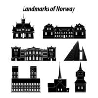 set of Norway famous landmarks by silhouette style