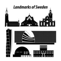 set of Sweden famous landmarks by silhouette style