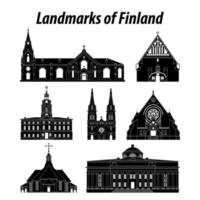 conjunto de monumentos famosos de finlandia por estilo de silueta vector