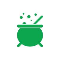 eps10 green vector Witches cauldron with potion solid art icon isolated on white background. boiling potion symbol in a simple flat trendy modern style for your website design, logo, and mobile app