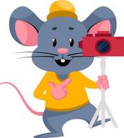Mouse with camera, illustration, vector on white background.