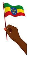 Female hand gently holds small flag of ethiopia. Holiday design element. Cartoon vector on white background