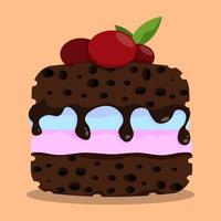 delicious fresh brownie with red berries on top and pink marshmallows inside. Confectionery. Dessert for festive tea party. Vector