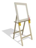 easel for painting with brushes and glass of water in cartoon style. Isolated vector on white background