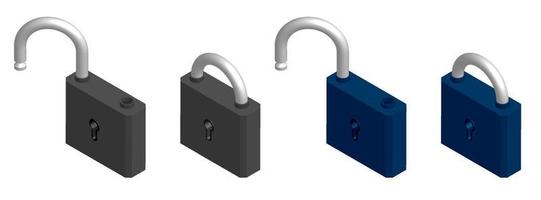 3d open and closed locks on white background. Change color through color balance editor. Isolated vector