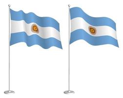 Argentina flag on flagpole waving in wind. Holiday design element. Checkpoint for map symbols. Isolated vector on white background