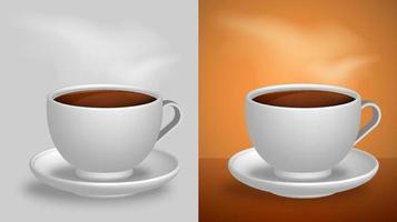 coffee mug with hot coffee and steam. Morning drink for good mood. Vector in realistic style