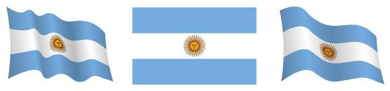 bandera argentina en posición estática y en movimiento, ondeando en el viento en colores y tamaños exactos, sobre fondo blanco vector