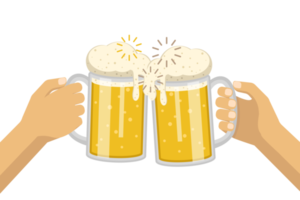 Hands of two people clinking beer glasses in flat design png
