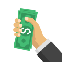 Businessman hand holding a lot of dollar bills png