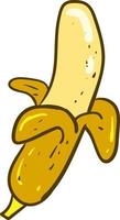 Plátano medio pelado, ilustración, vector sobre fondo blanco.