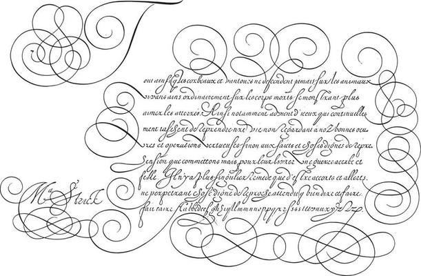 Writing example with capital T, vintage illustration.