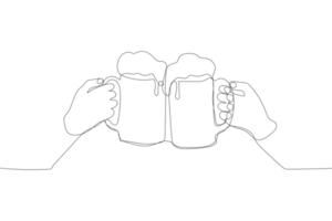 Continuous one line drawing of hands of two people clinking beer glasses png