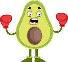 Aguacate con guante de boxeo, ilustración, vector sobre fondo blanco.