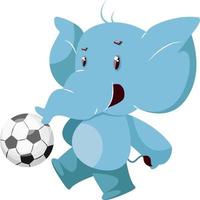 Elefante con fútbol, ilustración, vector sobre fondo blanco.