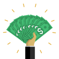 Businessman hand holding a lot of dollar bills png