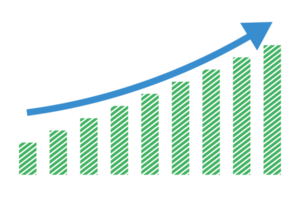 crecimiento del gráfico de barras y flecha hacia arriba png