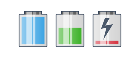 Set of different battery power level icon png