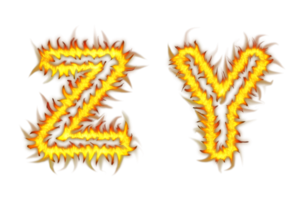 Realistic Fire font text Y Z letters of the alphabet, Fire style alphabet text effect PNG