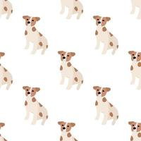 Cute dogs Jack Russell Terrier. Fanny animals . Vector hand drawn seamless pattern. Perfect for baby, kids apparel, print design, textile. White background.