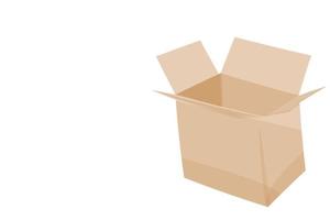 Cardboard box isolated on white background with copy space. The concept of ecology, environmental protection, waste recycling. Vector image.