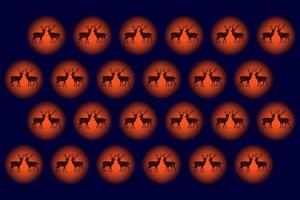 Christmas pattern on a dark blue background with two deers in the sunset. Vector image. Package design.