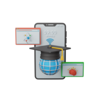 Aplicación de educación en línea de renderizado 3d aislada útil para educación, tecnología, conocimiento y escuela png