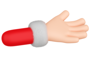 Santa Claus hand in red shirt with fur, 3d illustration png