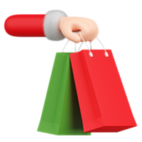 Santa Claus hand holding shopping bag 3d illustration png