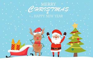 Merry Christmas and happy new year with cute Santa Claus and ,deer cartoon character vector. greeting card vector