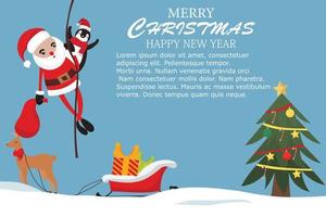 Merry Christmas  greeting card with cute santa claus vector