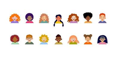 Set of different cute children. Boys and girls of different nationalities and races. vector