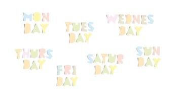 The days of the week are marked with realistic letters in the form of multi-colored stickers vector