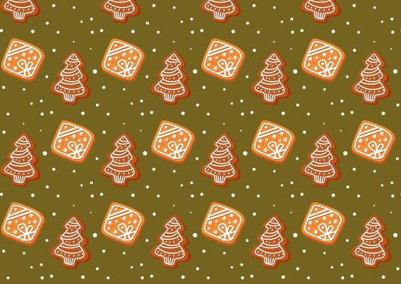 Christmas pattern with gingerbread cookie isolated on white background. Christmas tree. Food illustration for design, print, fabric or background
