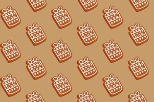 Christmas pattern with gingerbread cookie isolated on white background. Christmas gift box. Food illustration for design, print, fabric or background vector