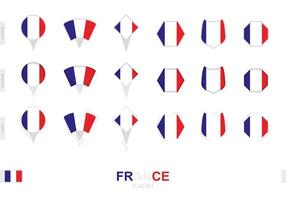 Collection of the France flag in different shapes and with three different effects. vector