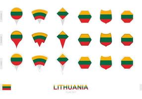 Collection of the Lithuania flag in different shapes and with three different effects. vector